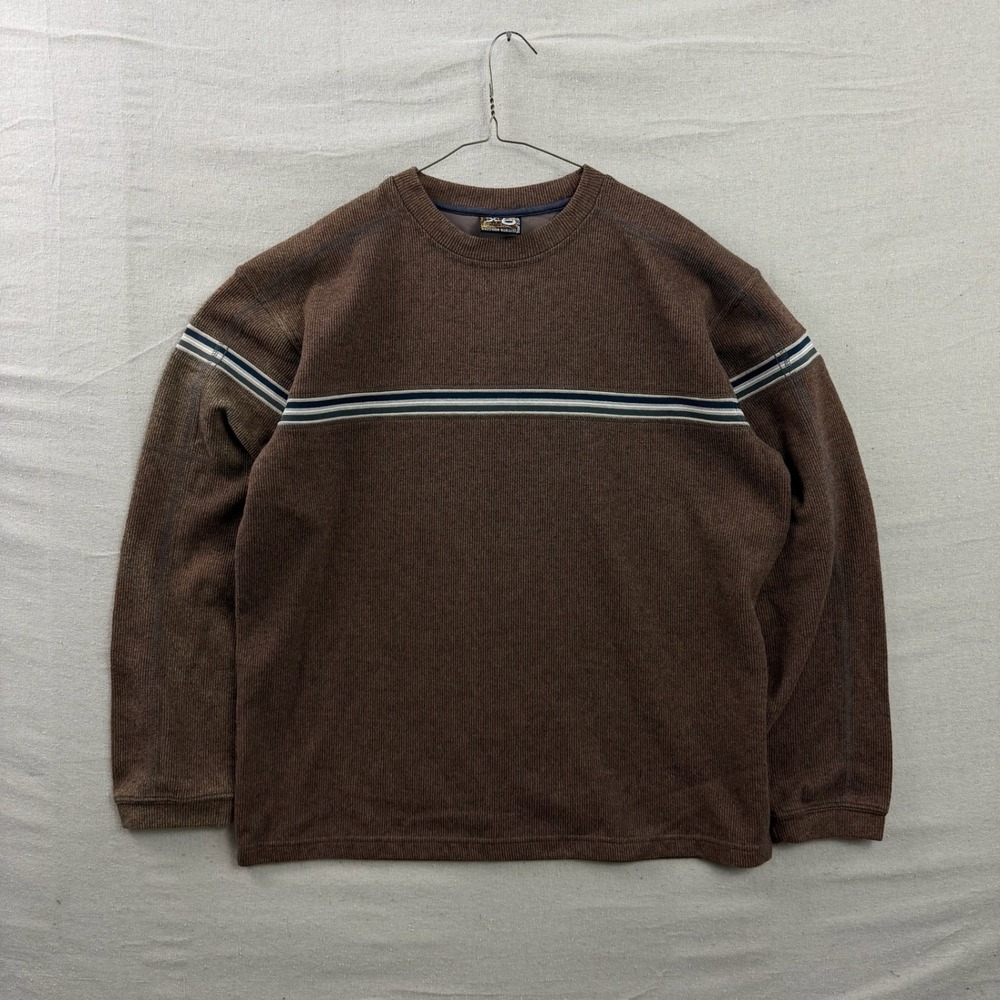 XG Extreme Quality Ribbed Sweater Large Brown Striped Y2K Crewneck Long Sleeve
